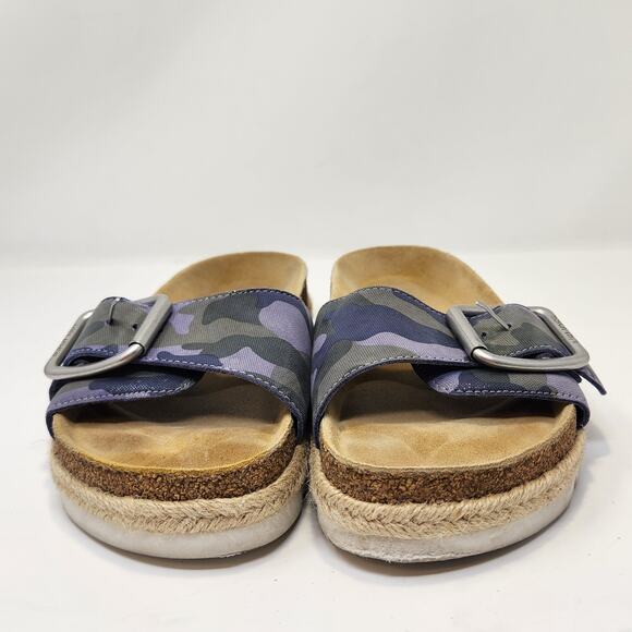 J Slides Women Lust Slip One Buckle Strap Sandal Size 7M Blue Green Camo Leather - Picture 3 of 8